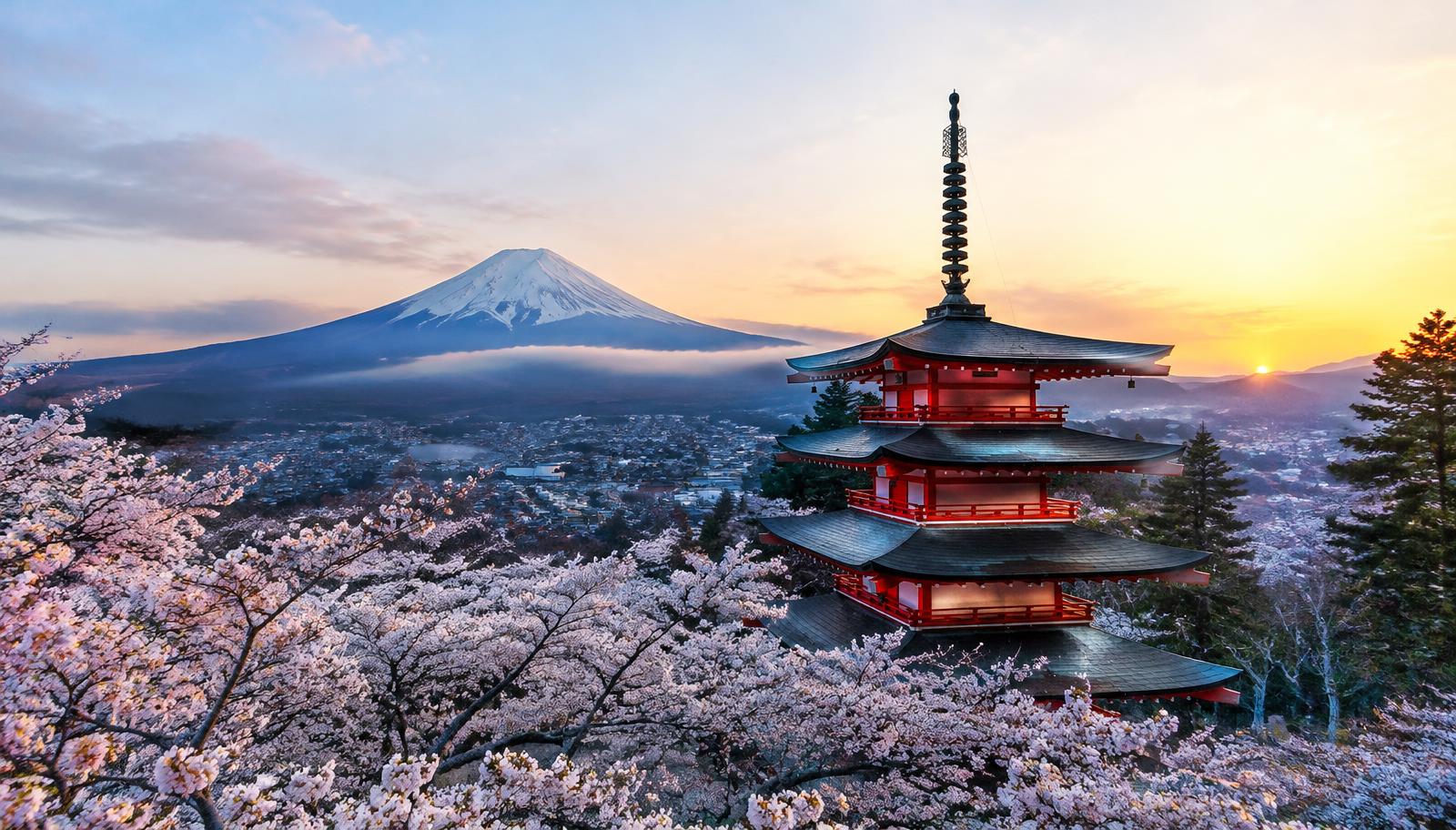 Cherry blossoms at Chureito Pagoda